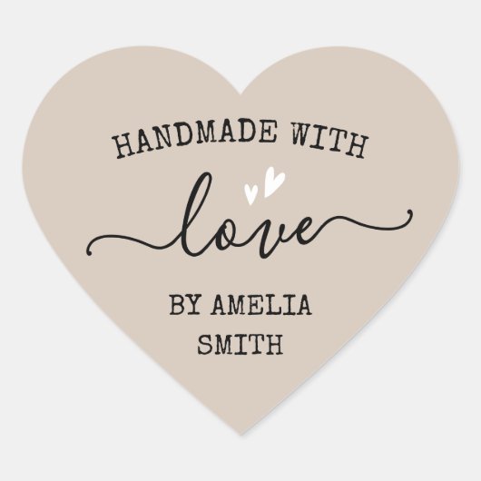 Handgemaakt met liefdesharten noem light mocha bro hart sticker (Voorkant)