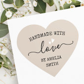 Handgemaakt met liefdesharten noem light mocha bro hart sticker