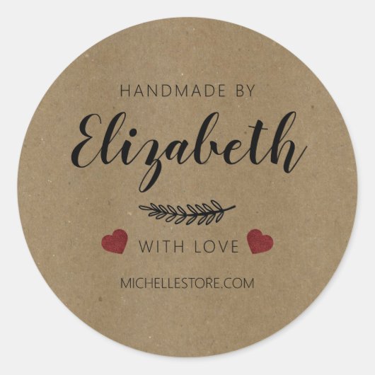 Handgemaakt met liefdesharten ronde sticker (Voorkant)