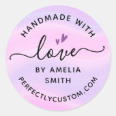 Handgemaakt met liefdeshartnaam URL roze paars Ronde Sticker (Voorkant)