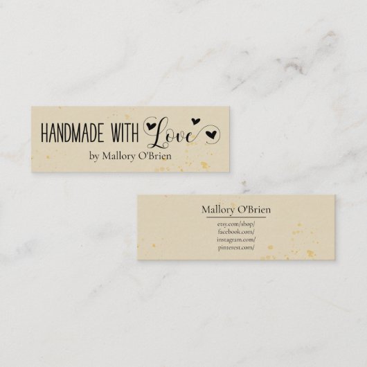Handgemaakt met liefdeskalligrafie en -harten mini visitekaartje (Voorkant / Achterkant)