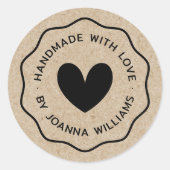 Handgemaakt met liefdesnaam golvende border Kraft  Ronde Sticker (Voorkant)