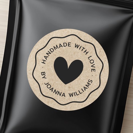 Handgemaakt met liefdesnaam golvende border Kraft  Ronde Sticker