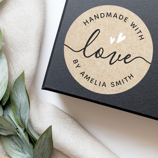 Handgemaakt met liefdesnaam Kraft paper Ronde Sticker