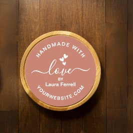 Handgemaakt met liefdesnaam website terracotta bru ronde sticker