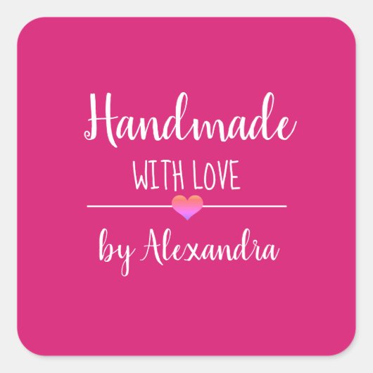 Handgemaakt met liefdesroze scriptnaam rechthoekig vierkante sticker (Voorkant)