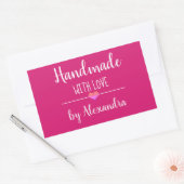 Handgemaakt met liefdesroze scriptnaam rechthoekige sticker (Envelop)