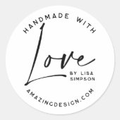 Handgemaakt met liefdesscript ronde sticker (Voorkant)
