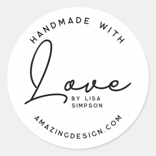 Handgemaakt met liefdesscript ronde sticker (Voorkant)