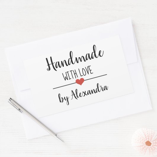 Handgemaakt met liefdeswitscript, aangepast rechthoekige sticker (Envelop)