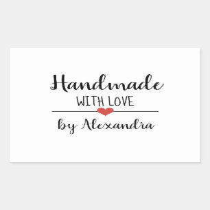 Handgemaakt met liefdeswitscript, aangepast rechthoekige sticker