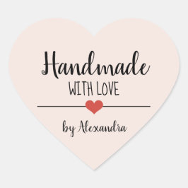 Handgemaakt met liefdeszwart roze script op maat hart sticker