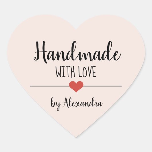 Handgemaakt met liefdeszwart roze script op maat hart sticker (Voorkant)