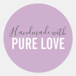 Handgemaakt met lila liefdestypografie-script ronde sticker