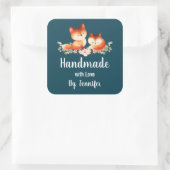 Handgemaakt met Love 2 Cute Little Red Foxes Vierkante Sticker (Tas)