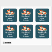 Handgemaakt met Love 2 Cute Little Red Foxes Vierkante Sticker (Vel)