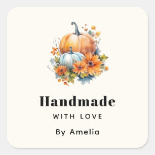 Handgemaakt met Love Autumn Pumpkins en bloemen Vierkante Sticker
