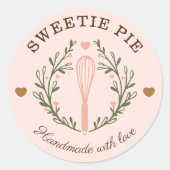 Handgemaakt met Love Bakery Whisk Logo Classic Rou Ronde Sticker (Voorkant)