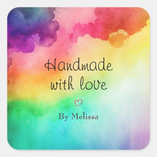Handgemaakt met Love Beauful Rainbow-kleuren Vierkante Sticker (Voorkant)