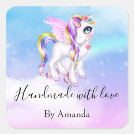 Handgemaakt met Love Beauful Unicorn met regenboog Vierkante Sticker