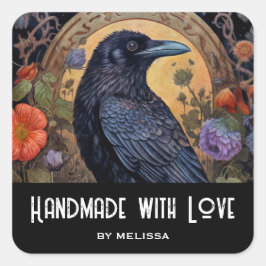 Handgemaakt met Love Black Raven Dark Gothic Vierkante Sticker