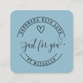 Handgemaakt Met Love blauw elegant script Vierkante Visitekaartje (Voorkant)