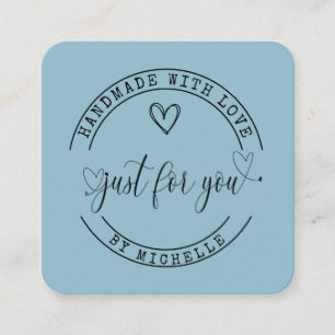 Handgemaakt met Love blue elegant script Vierkante Visitekaartje