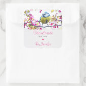 Handgemaakt met Love Blue en Yellow Bird Vierkante Sticker (Tas)