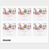 Handgemaakt met Love Blue en Yellow Bird Vierkante Sticker (Vel)