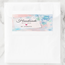 handgemaakt met Love Blue Flowers op Roze Rechthoekige Sticker