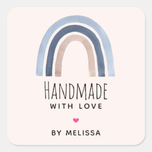 Handgemaakt met Love Blue Rainbow Boho Vierkante Sticker