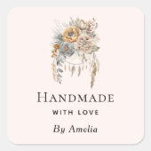 Handgemaakt met Love Boho Flowers en een Dreamcatc Vierkante Sticker (Voorkant)