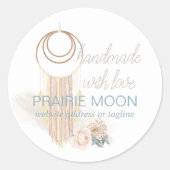 Handgemaakt met Love Boho Macrame Wall Hanging Ronde Sticker (Voorkant)