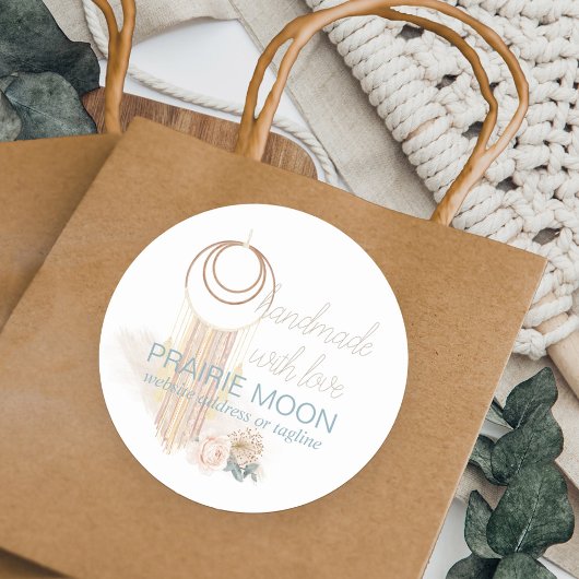 Handgemaakt met Love Boho Macrame Wall Hanging Ronde Sticker