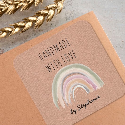 Handgemaakt met Love Boho Rainbow Kraft Paper Rust Vierkante Sticker