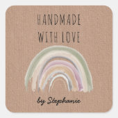Handgemaakt met Love Boho Rainbow Kraft Paper Rust Vierkante Sticker (Voorkant)