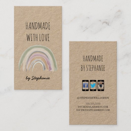 Handgemaakt met Love Boho Rainbow Kraft Paper Rust Visitekaartje (Voorkant / Achterkant)
