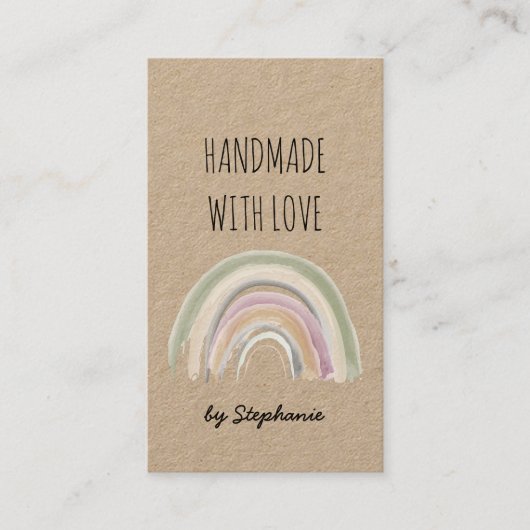 Handgemaakt met Love Boho Rainbow Kraft Paper Rust Visitekaartje (Voorkant)