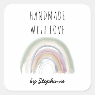 Handgemaakt met Love Boho Rainbow Vierkante Sticker