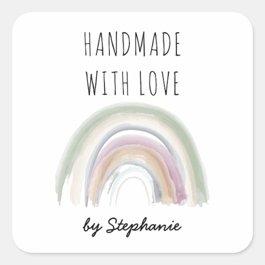 Handgemaakt met Love Boho Rainbow Vierkante Sticker (Voorkant)