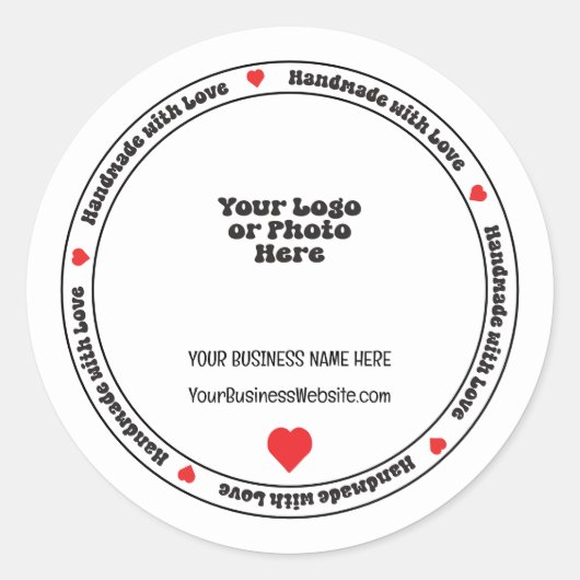 Handgemaakt met Love Business Insert - Red Heart Ronde Sticker (Voorkant)
