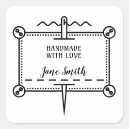 Handgemaakt met Love | Buttonnen en naaldontwerp Vierkante Sticker
