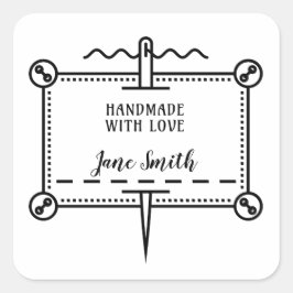 Handgemaakt met Love | Buttonnen en naaldontwerp Vierkante Sticker
