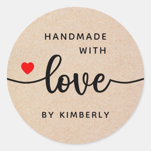 Handgemaakt met Love Classic Round Sticker (Voorkant)