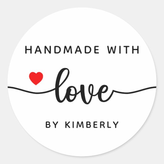 Handgemaakt met Love Classic Round Sticker (Voorkant)