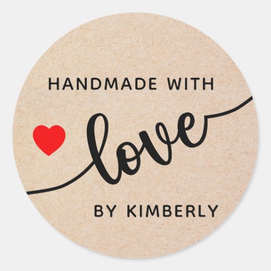 Handgemaakt met Love Classic Round Sticker (Voorkant)