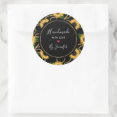 Handgemaakt met Love Classy Yellow Zonnebloemen Ronde Sticker (Tas)