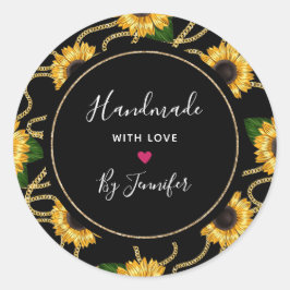 Handgemaakt met Love Classy Yellow Zonnebloemen Ronde Sticker