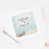 Handgemaakt met Love Coastal Beach Scene Nautical Vierkante Sticker (Envelop)