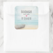Handgemaakt met Love Coastal Beach Scene Nautical Vierkante Sticker (Tas)